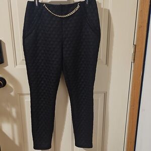 Carole Wren Black Quilted Pants with Gold Chain